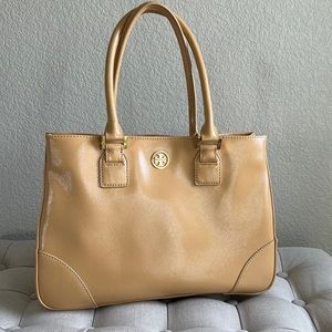 Tory Burch Patent Leather Satchel in Sand